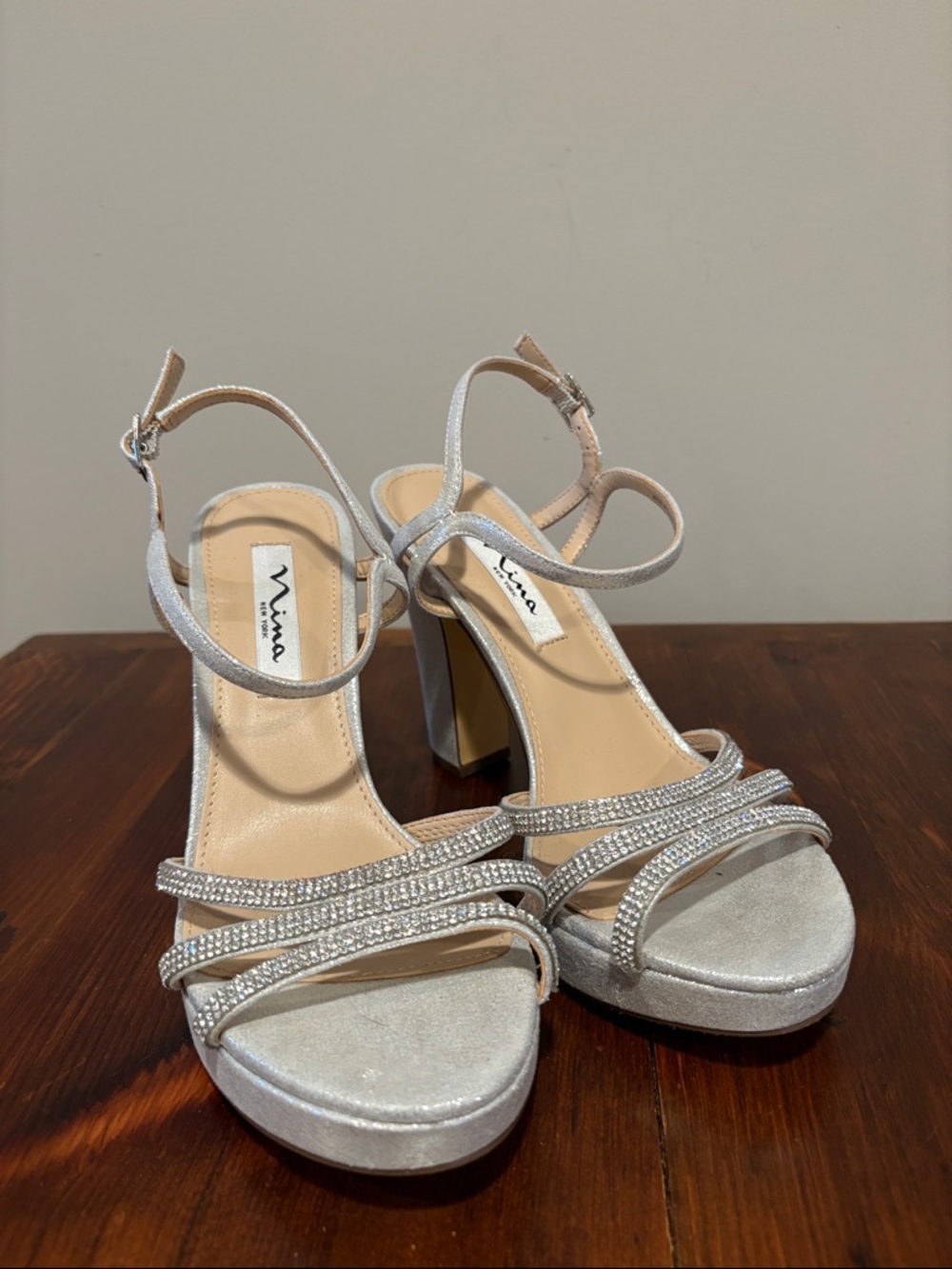 Nina Saralyn Platform Block Heel Evening Sandals Size 8.5